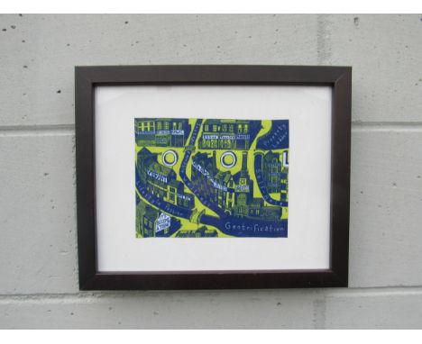 GRAYSON PERRY OBE (b.1960) A framed limited art print cloth, 'Gentrification'.  Designed by Perry for the homeless charity Sh