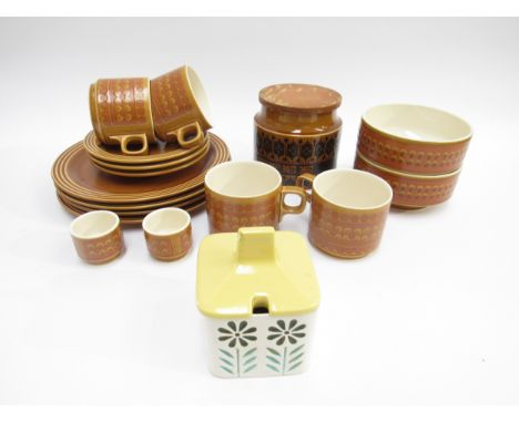 Hornsea Pottery, a quantity of 'Saffron' tableware designed by John Clappison, along with a similar Fleur pattern lidded stor