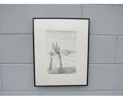 ROGER LOEWIG (XX) A framed original lithographic art print signed and dated 1973 and titled 'Getreuzigte Hande 1972 Jahre n C