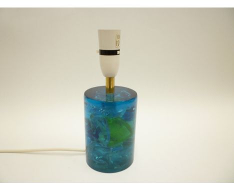 A Shatterline blue small lamp base, no shade. 23cm high including fitting 