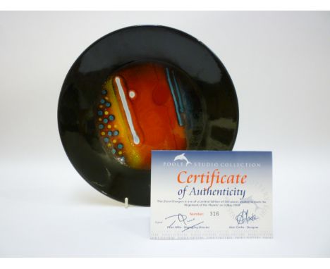 A Poole Pottery Planets Series plate by Alan Clarke, 'Jupiter', limited edition No.316. With Certificate. 26.5cm diameter. 