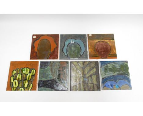 MARIA GEURTEN (1929-1998) A collection of hand painted ceramic tiles - abstract and portrait designs. Each tile approx. 15.5c
