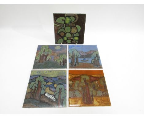 MARIA GEURTEN (1929-1998)  A collection of hand painted ceramic tiles- landscape designs.  Each tile approx. 15.5cm x 15.5cm 