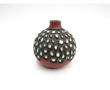 A Poole Pottery Atlantis range small vase. Incised and glazed detail. Impressed marks to base. 9.5cm high 