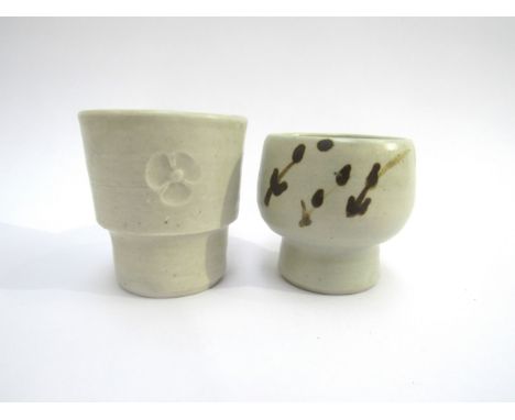 WILLIAM (BILL) MARSHALL (1923-2007) Two studio pottery egg cups, painted and moulded detail, with impressed potters seal and 