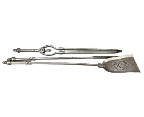 A set of white metal fire tools, 81 cm, (3).