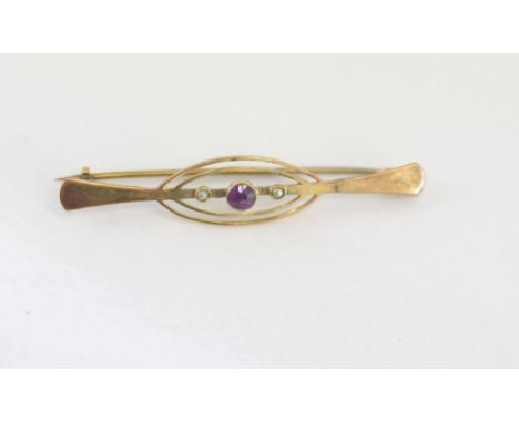 9ct rose gold, amethyst and pearl brooch weight: approx 1.75 grams
