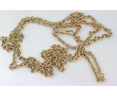 Vintage 9ct yellow gold muff chain weight: approx 40 grams, size: approx 122cm plus parrot clasp