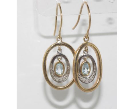 14ct two tone gold, topaz & diamond drop earrings weight: approx 3.08 grams