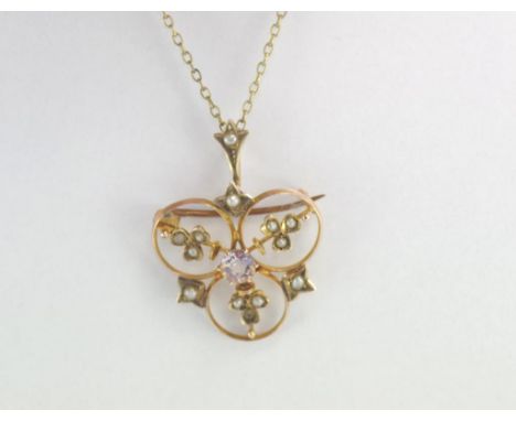 Edwardian 9ct gold brooch/pendant weight: approx 3.25 grams, on rolled gold chain