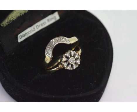 9ct yellow gold and diamond ring set including daisy ring and a half hoop ring, total weight: approx 4.19 grams, size: M/6