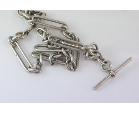 Antique hallmarked silver Albert watch chain (hallmarked rubbed), weight: approx 41.97 grams, size: approx 42cm length
