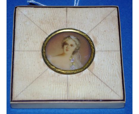 Framed portrait miniature of a lady 7.5cm high (frame) approx.