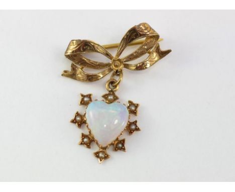 Vintage 9ct gold & solid heart shaped opal brooch total weight: approx 3.1 grams