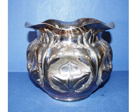 Vintage silver plated jardiniere leaf decoration in relief, stamped AB *235 to base. Height 19cm approx.
