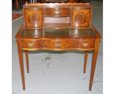 Antique style ladies desk with 4 drawers, an open shelf, 2 small doors and leather insert top, width 94cm X depth 48cm X heig