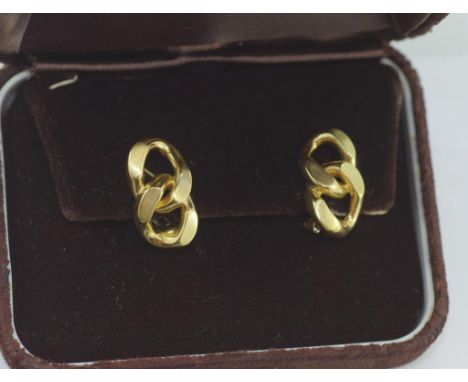 18ct gold, chain link earrings with post and clip fittings, weight: approx 9 grams, in original Percy Marks box
