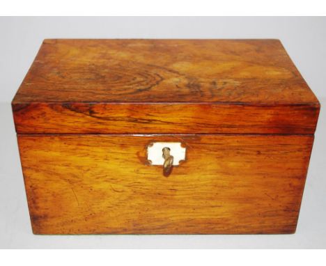 Victorian rosewood tea caddy with key, 21cm x 12.5cm, 12cm high approx.