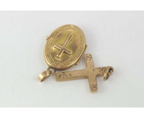 Vintage 9ct gold locket and cross weight: approx 3.77 grams