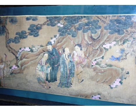 Antique Chinese hand scroll depicting the eight Taoist Immortals. Circa 18th century.Certificate of origin from Chin Hua Gall
