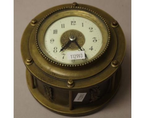 Vintage drum form desk clock untested. Diameter 13cm Height 9cm approx.