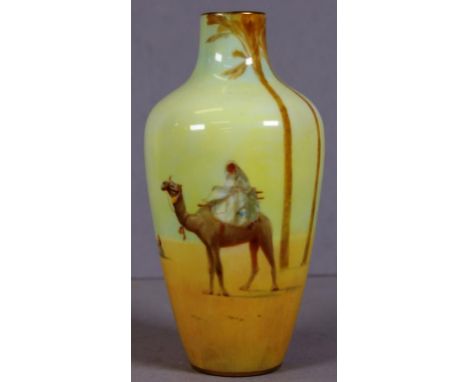 Vintage Royal Doulton posy vase desert scene decoration, marked to base. Height 14cm approx.