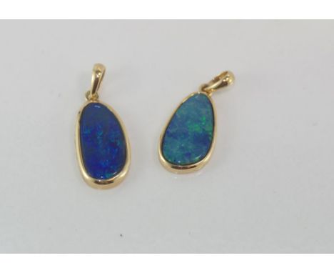 Two boulder opal pendant set in 14ct gold plate