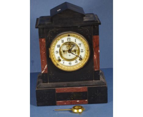 Vintage Ansonia slate mantle clock peaked slate top available, but requires re-attachment to body. Pendulum available. Unserv