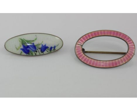 Two small vintage enamel & silver brooches