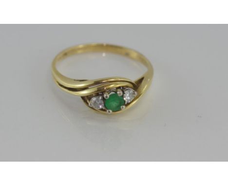 18ct yellow gold, emerald and diamond ring weight: approx 4.28 grams, size: Q-R/8