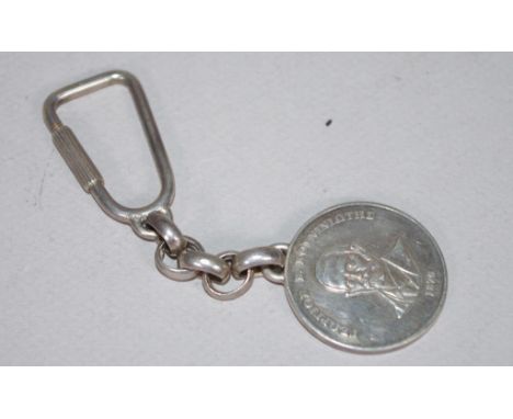 Sterling silver coin key chain stamped 925, 43grams approx