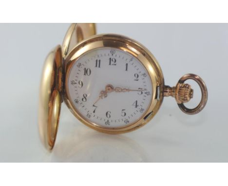 Ladies 14ct gold full hunter pocket watch with diamond set harp on the front, total weight: approx 22.55 grams, not working
