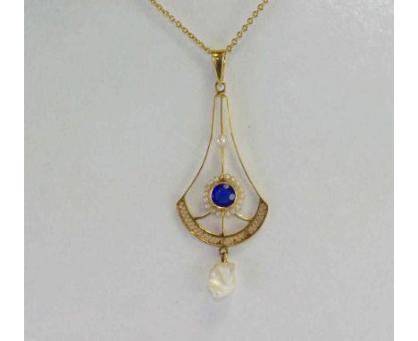 Vintage 9ct gold chain with paste pendant on a fine yellow gold chain, weight: approx 1.8 grams