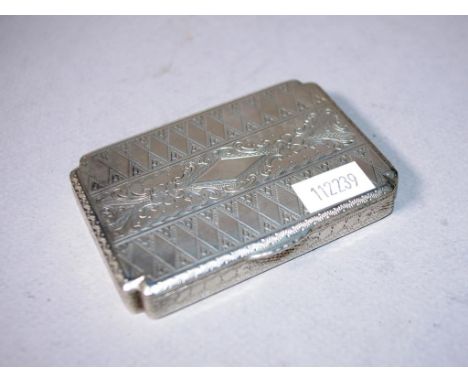 Antique continental silver snuff box engraved decoration, marked 800. Length 8cm approx Weight 78grams approx.