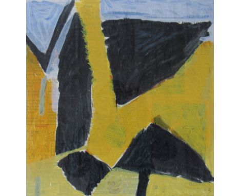 FRANK BEANLAND (b1936) A framed and glazed mixed media abstract form. Pencil monogram bottom right. 45cm x 43cm