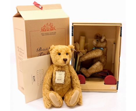 Steiff teddy bear pair including: (1) Record Petsy 1928 replica Teddy Bear, white tag 407468, LE 4000, mohair, chest tag, cer