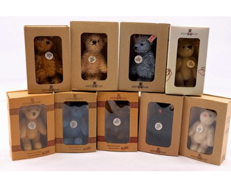 Steiff Club Bear x nine including: 1997, 1988, 1999, 2000, 2001, 2002, 2003, 2004, 2005; all have chest tags, within Good Plu