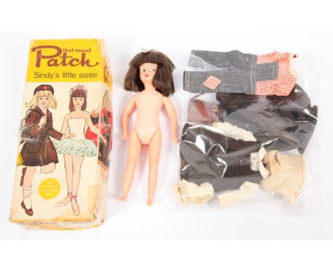 Pedigree Sindy Patch vintage brunette doll, some original clothing, plus School outfit, arms are "swingy", Good, within Poor 