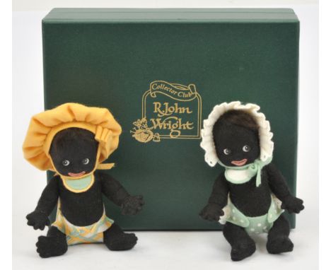 R John Wright Collectors Club Piece GolliBaby Girl and Boy, artist designed gollies, Limited Edition 1501, wool felt gollies,