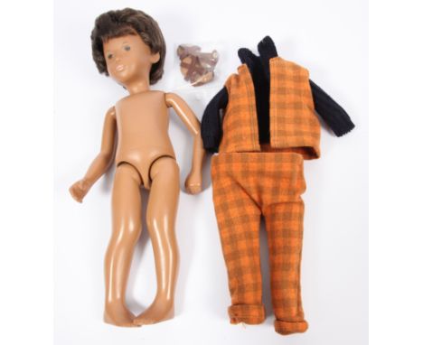 Sasha Gregor brunette vintage doll, stung with white / flecked with purple / black elastic, stinging is loose, Good to Good P