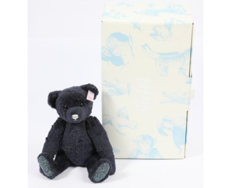 Steiff Sapphire teddy bear, white tag 036934, LE 2000, 2011, Swarovski Xilion crystal button to ear, deep blue silk (56% pure