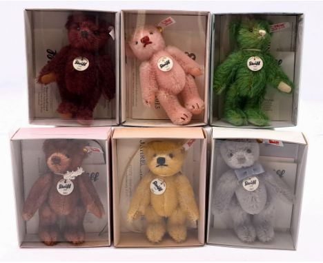Steiff Club Bears x six including: 2012, 2013, 2014, 2015, 2016, 2017; chest tags, all within Good Plus boxes; Near Mint; ave