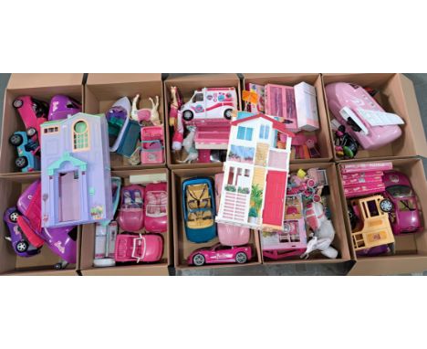 Mattel Barbie House and other accessories including: planes, cars, boats, sooters, horses, plus others; unchecked for complet