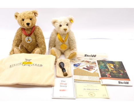 Steiff Pair Including: (1) Danbury The Millennium Bear, yellow tag 654701, white mohair, with swing label, (2) Steiff Franz C