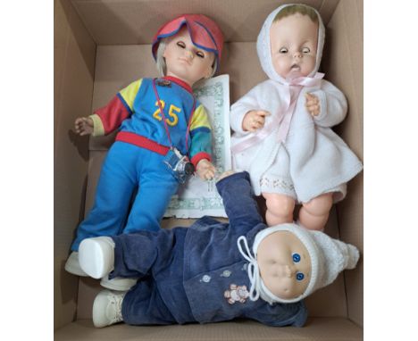 Vintage doll trio including: (1) Chiltern vinyl baby; (2) Zapf Creations vinyl boy doll; (3) Cabbage Patch Kid, certificate; 