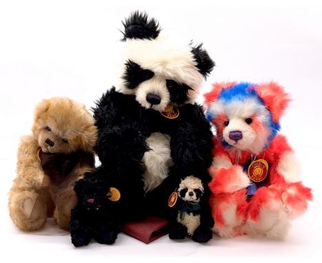 Charlie Bears group including: (1) Zander Plumo panda bear, (Plumo means plush with mohair/alpaca accents), CB 631491, 2, LE 