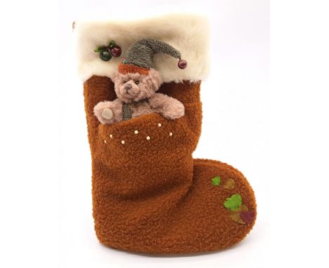 Charlie Bears Socks Reindeer Brown, Pre Production Sample, This Bear is Labelled Sandal, LE/1200, Plush, Gem Detailing On Hat