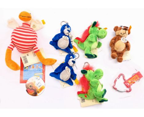 Steiff keyring group other including: Dragon, yellow tag 354489; Seal, yellow tag 354465; Bear, yellow tag 354472, Duck, yell