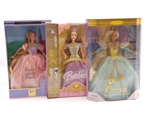 Mattel Barbie Trio Including: (1) 1996 Barbie As Cinderella, #16900, (2) 2001 Barbie As Rapunzel, #53973, (3) 2005 Princess &