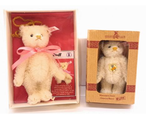Steiff teddy bear pair including: (1) Celebrating the birth of HRH Princess Charlotte, white tag 663147, LE 1500, mohair, swi